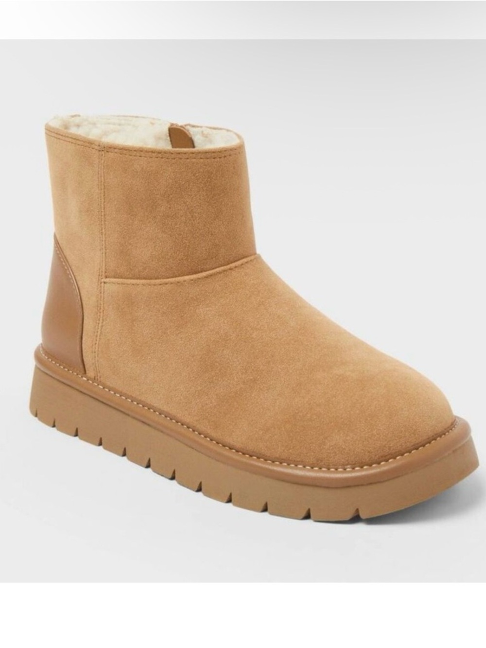 Girls Tan Suede Shearling-Lined Ankle Boots